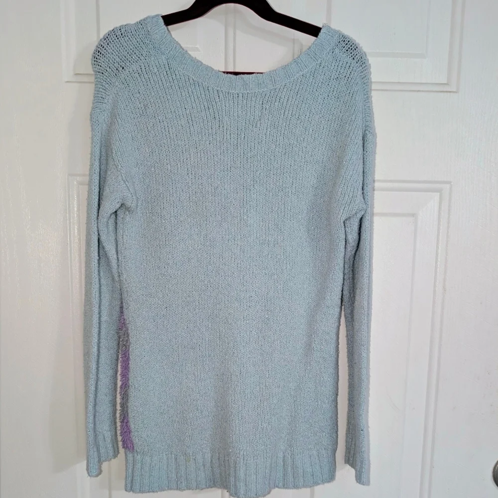 Justice Girls Sparkly Blue Unicorn Sweater -Sz 8